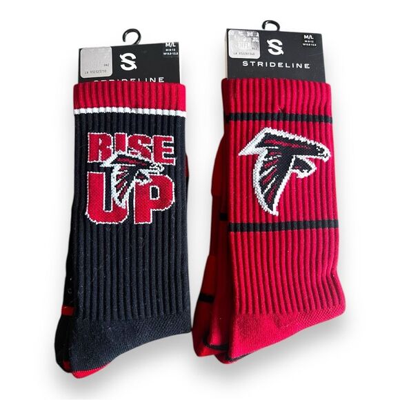 NWT Atlanta Falcons NFL Logo Crew Socks Black and Red 2 Pair Bundle Size L - Picture 1 of 4